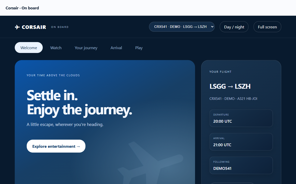 Preview of the Onboard entertainment screen