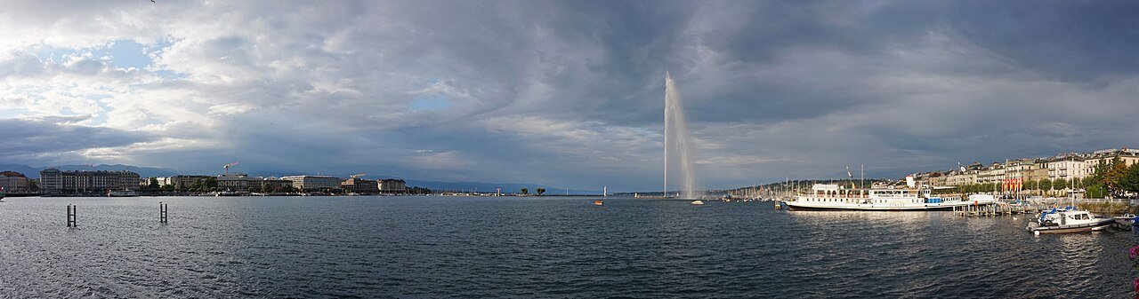 Lake Geneva and the Jet d’Eau seen from the waterfront