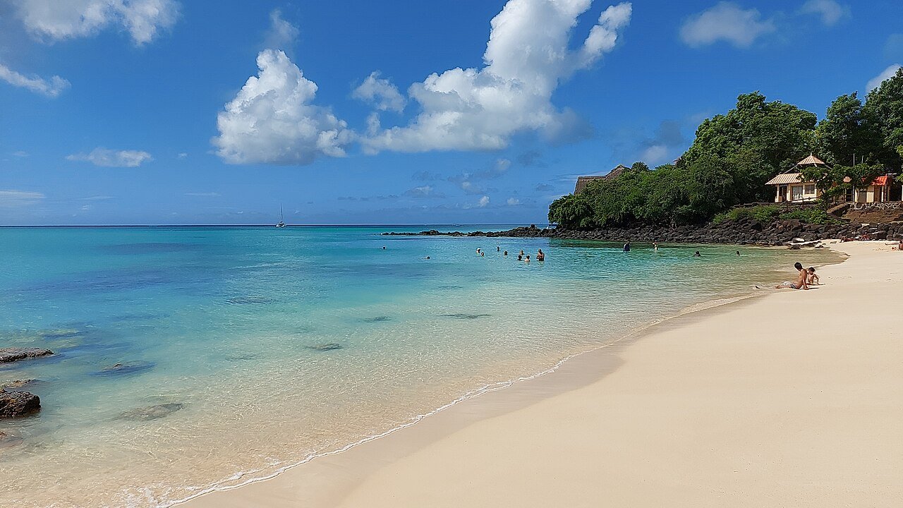White sand and turquoise water at La Cuvette Beach, Mauritius